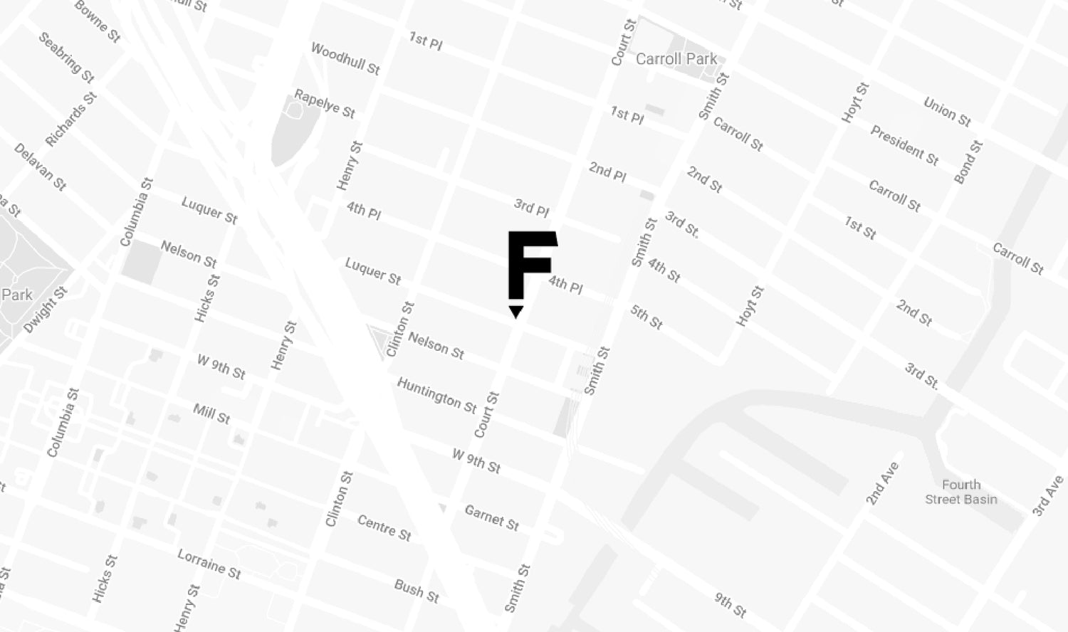 A map with the letter F marking the location of Frankie's Place.