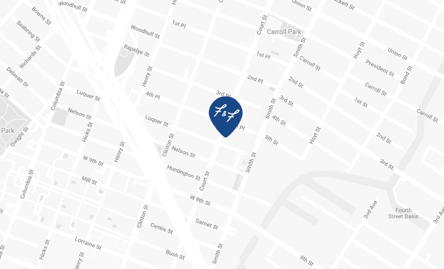 A map with the letter F marking the location of Frankie's Place.