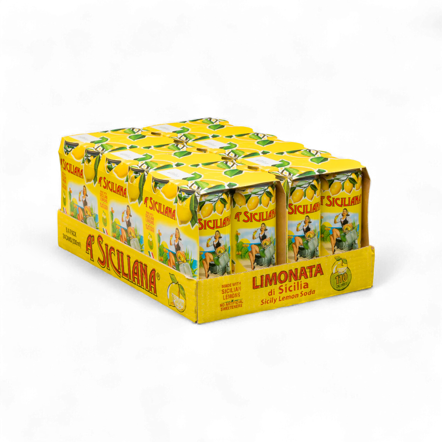 Pack of A Siciliana Limonata drinks in yellow packaging