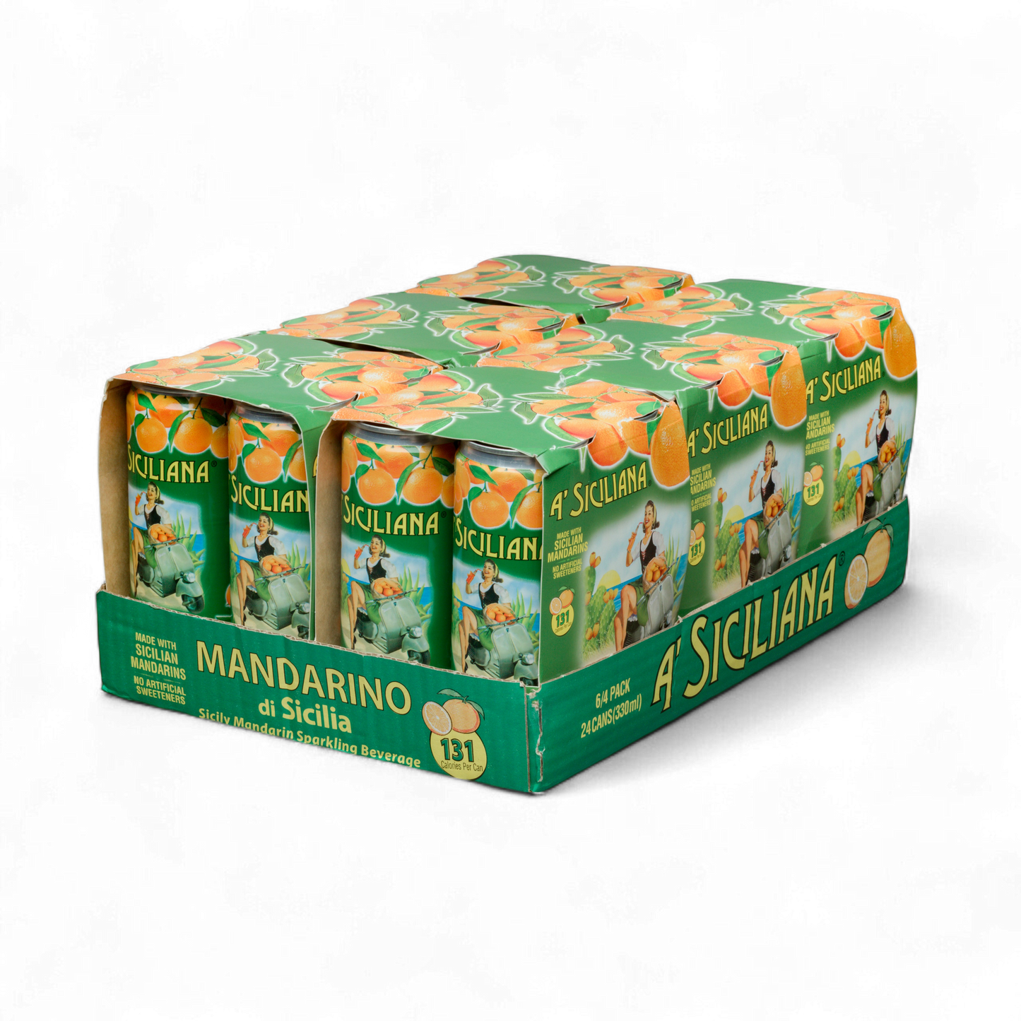 Box of A Siciliana mandarin orange juice packages on a white background