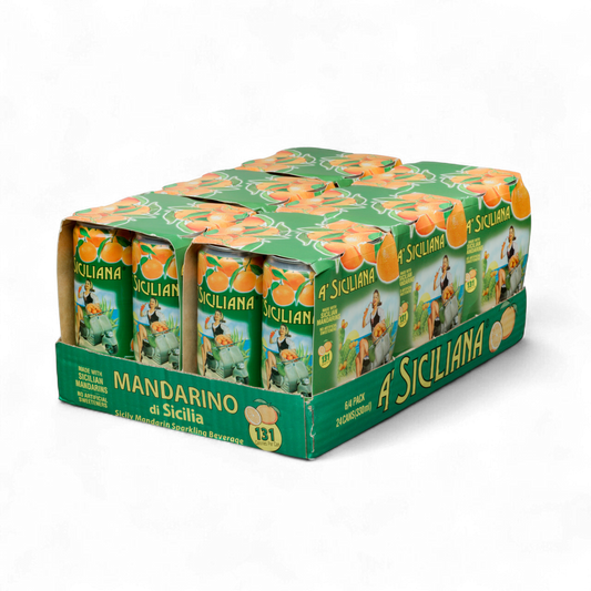 Box of A Siciliana mandarin orange juice packages on a white background